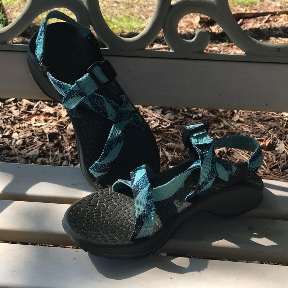 Chaco Sandals - size 7 or 7.5 approximately. Turquoise and dark blue straps